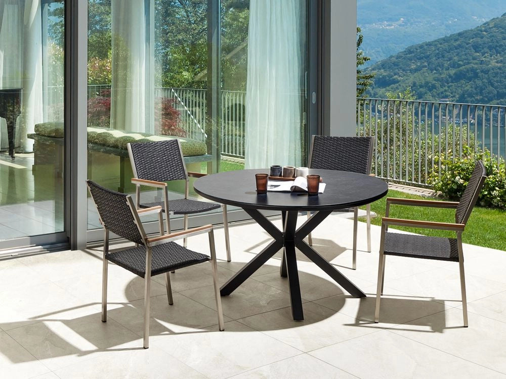 Set da giardino 4 posti in alluminio e sedie in rattan sintetico struttura in acciaio inox nero design moderno contemporaneo