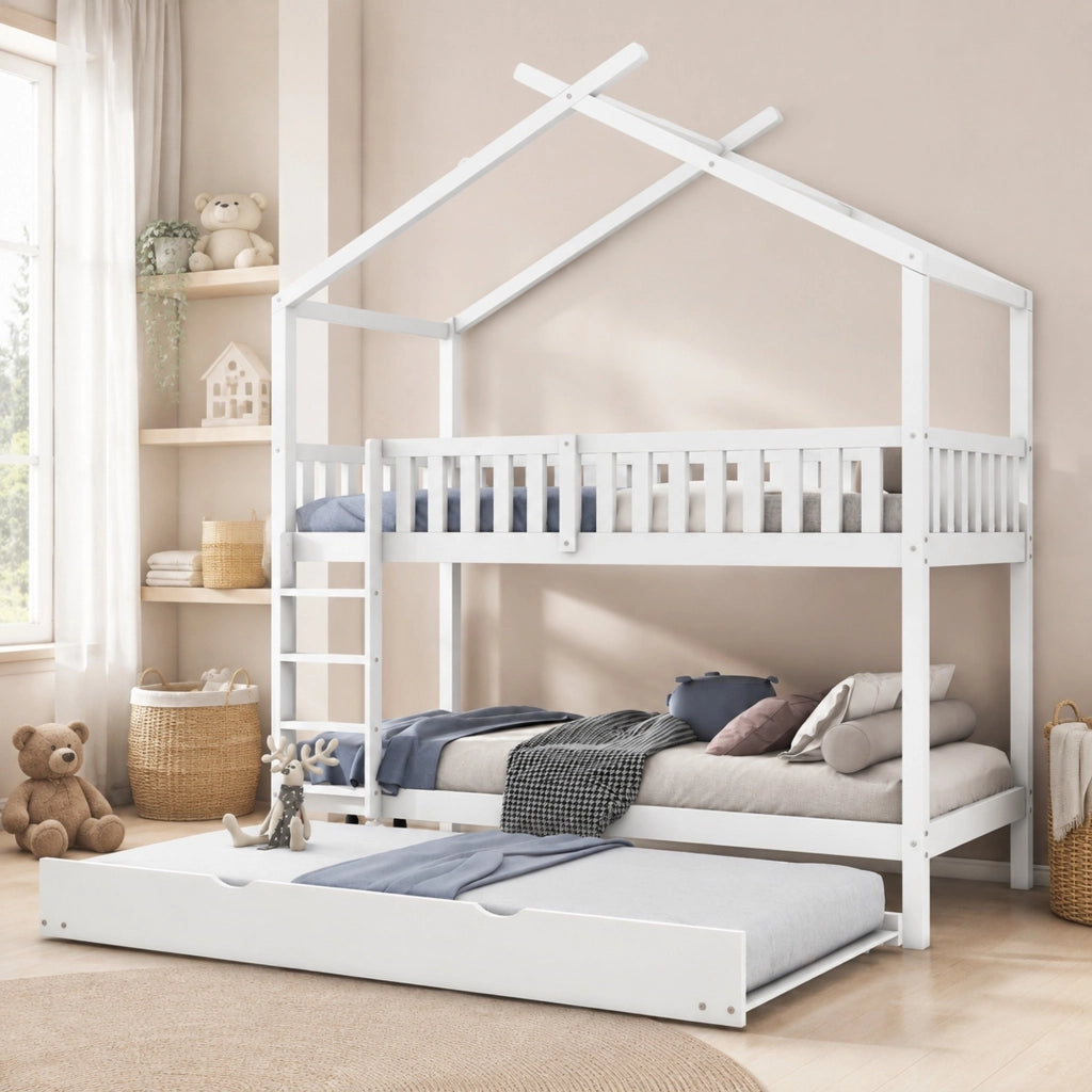 LETTO a castello estraibile 90x200 cm legno massello bianco
