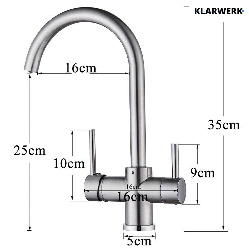 Felice | Rubinetto per acqua potabile a 3 vie in argento spazzolato premiu |Miscelatore cucina ad osmosi in acciaio inossidabile|Filtra 3 connessioni