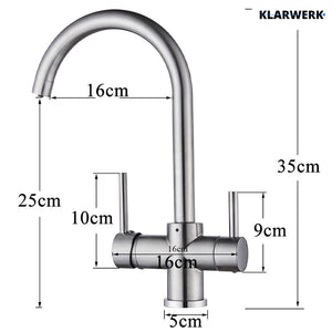 Felice | Rubinetto per acqua potabile a 3 vie in argento spazzolato premiu |Miscelatore cucina ad osmosi in acciaio inossidabile|Filtra 3 connessioni