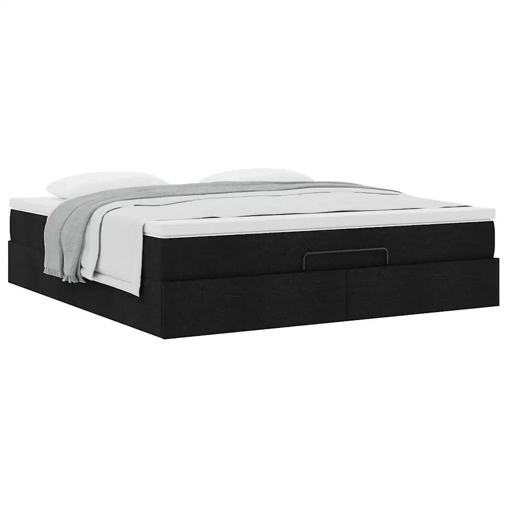 Struttura Letto Pouf con Materasso Nero 160x200 cm in Tessuto
