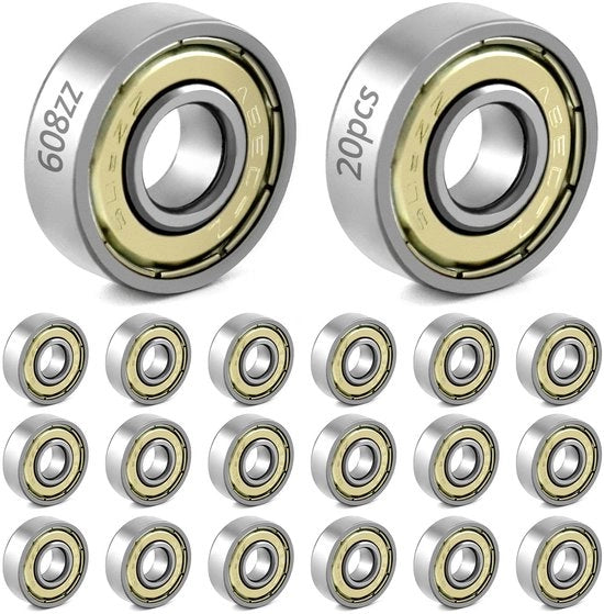 20 pezzi di 608zz cuscinetti a rulli - cuscinetti a rulli metallo a doppia protezione miniatura a profondità regolabile - per skateboard, scooter, pattini inline (8mm x 22mm x 7mm)