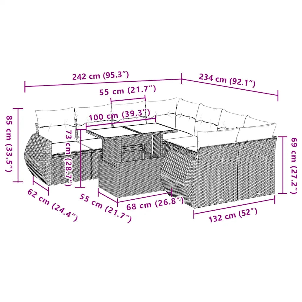 Set Divani da Giardino 9 pz con Cuscini Marrone in Polyrattan 3268434