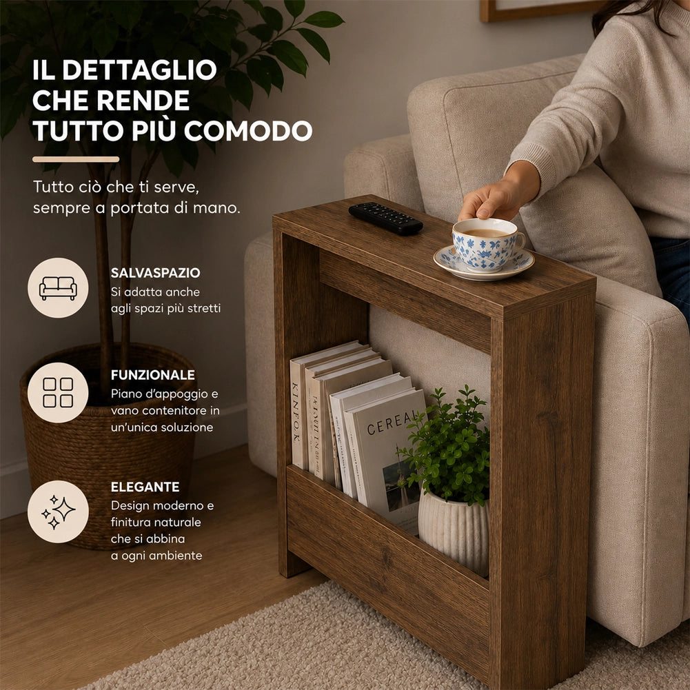 Tavolino Laterale Divano Rovere Tavolo Salvaspazio Multifunzione 55x20x60cm