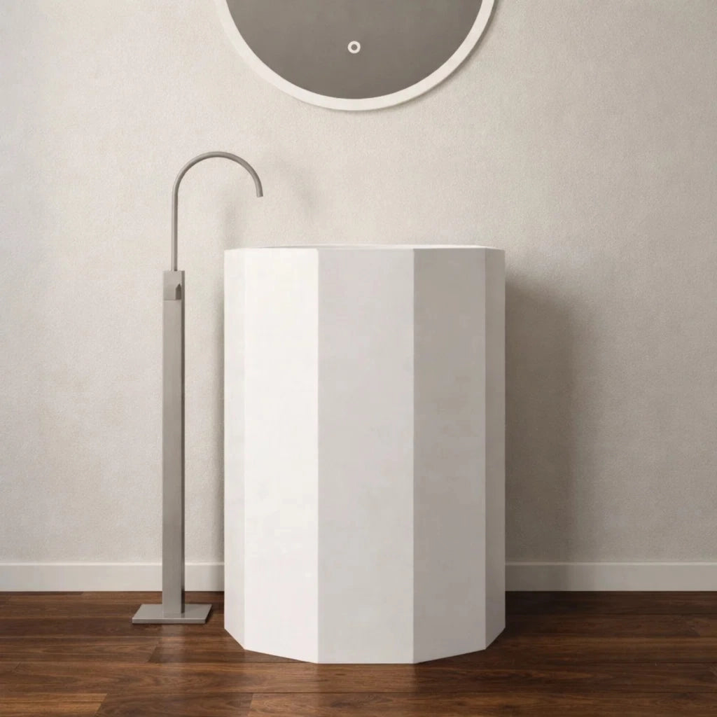 Lavabo da centro stanza erik in artificial stone free standing bianco opaco *** confezione 1