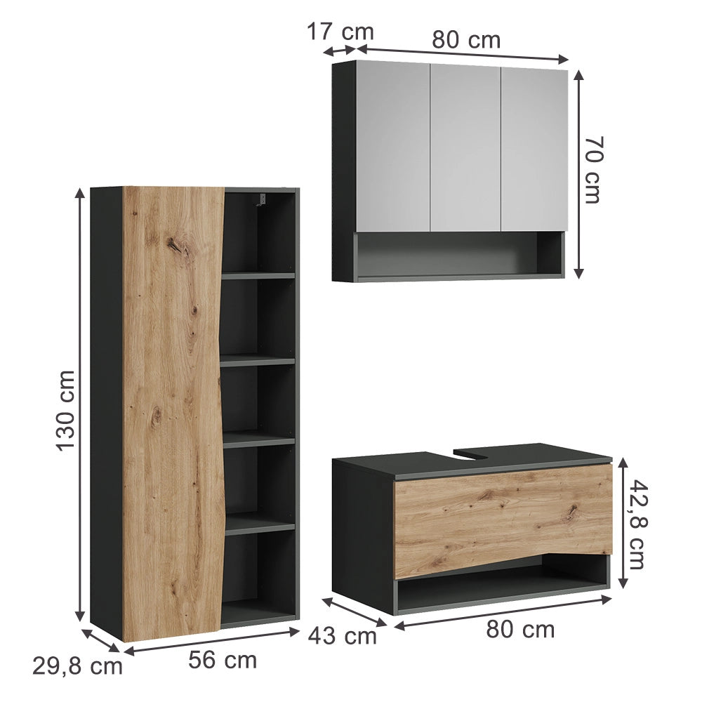 Vicco Set di mobili da bagno Artigiano 3 parti