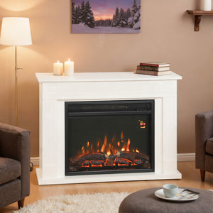 Camino Elettrico da Pavimento 98x23,5x69,5 cm con Fiamma a 5 Luminosità Telecomando e Timer Bianco e Nero