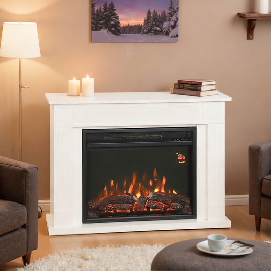 Camino Elettrico da Pavimento 98x23,5x69,5 cm con Fiamma a 5 Luminosità Telecomando e Timer Bianco e Nero