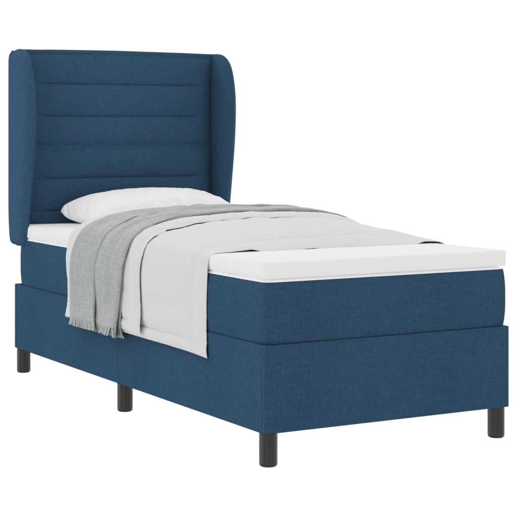 letto box spring con materasso blu 90x200 cm in tessuto