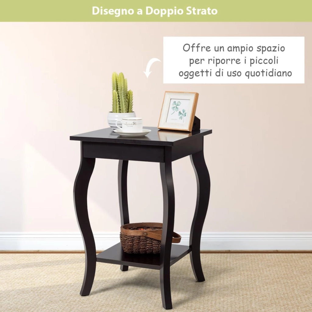 Comodino, Comodino da Divano a 2Livelli, Tavolino per la Camera da Letto, Capacità di peso di 17 kg, 40 x 40 x 60 cm (2, caffè)