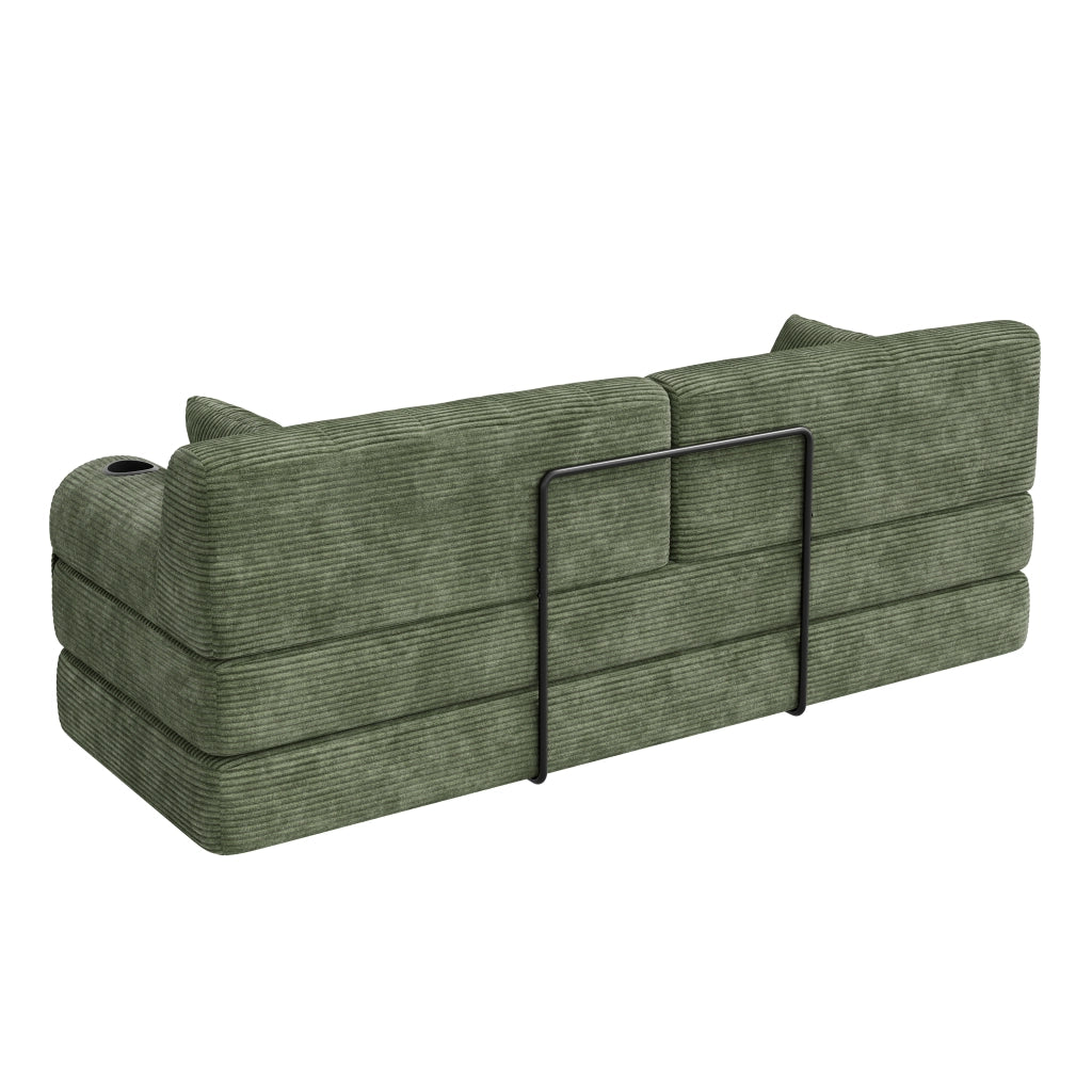 Divano letto a 3 posti in velluto a coste con schienale alto e 4 tasche laterali verde 208 × 80 × 81 cm