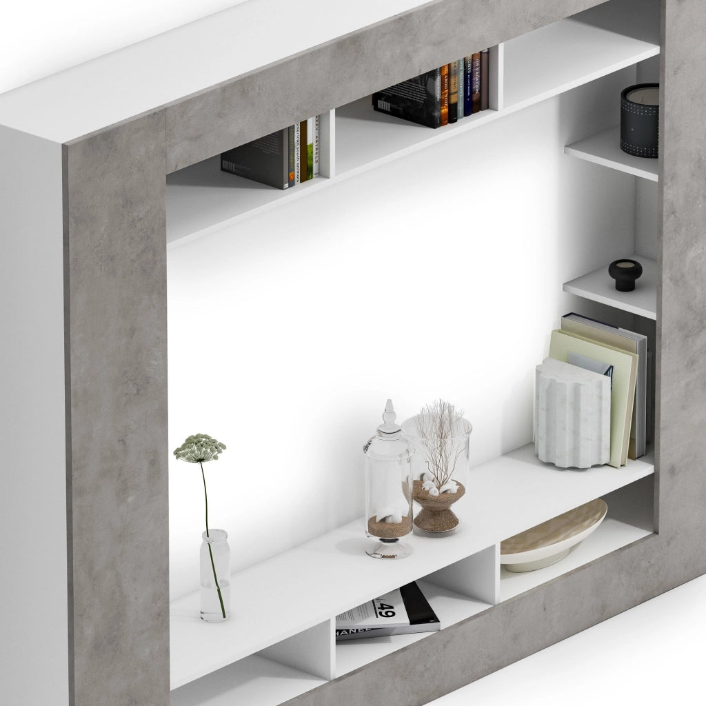 Mobile Soggiorno Sadali, Parete Attrezzata 7 Ripiani Made in Italy, 216x30.4x158.6h cm Grigio Cemento