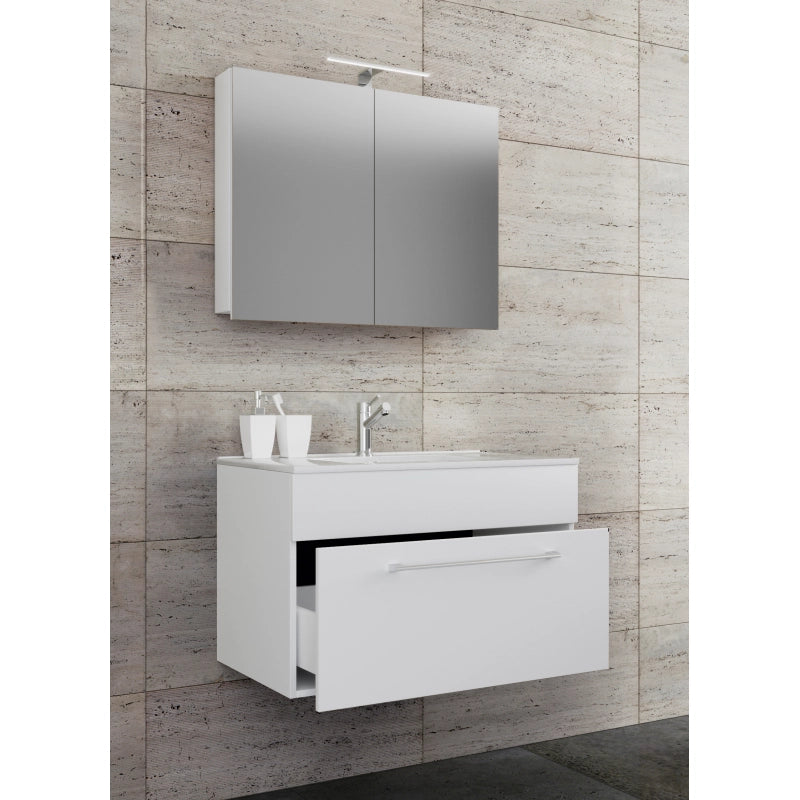 Completo di Ezooza Mobile sospeso con 1 cassetto Extra Large con lavabo in ceramica di alta qualità e mobile specchio, Bianco ,