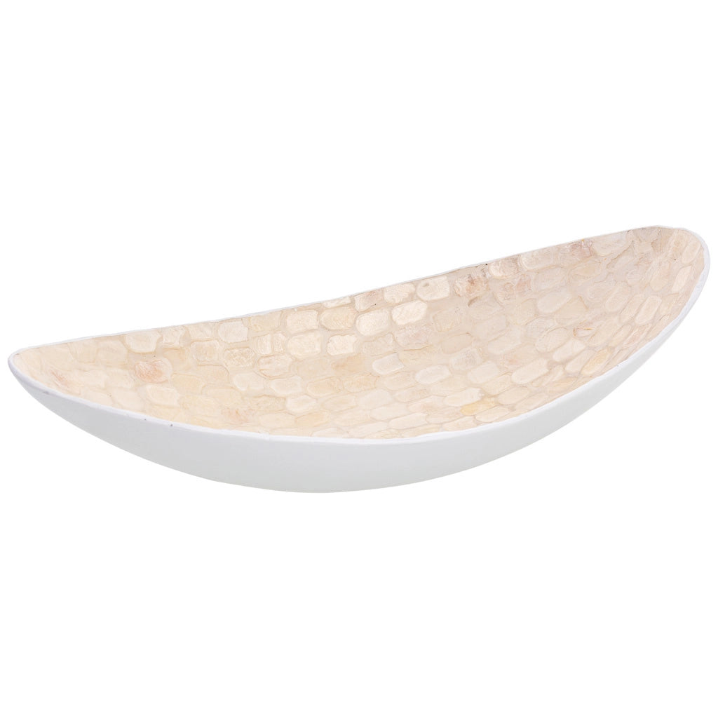 Centrotavola in legno e madreperla bianco 48x22x10h cm