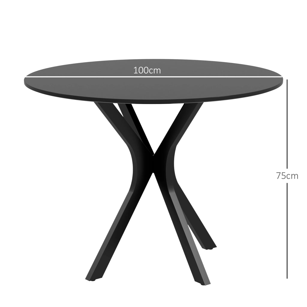 Tavolo da Pranzo Moderno Rotondo per 4 Persone in Acciaio e MDF, ?100x75cm, Nero