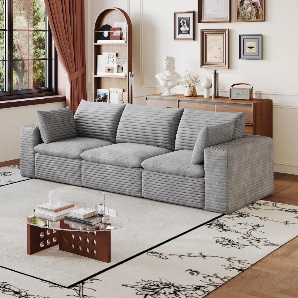 Divano Cloud 260 cm in Velluto a Coste ¨C MINIMAL ¨C Grigio Scuro, Imbottito, Senza Montaggio