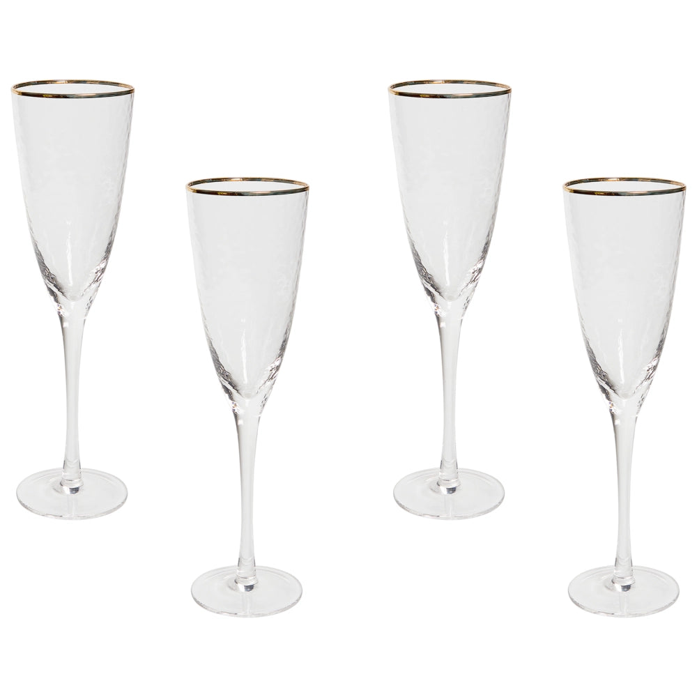 Set di 4 flute da champagne soffiati a mano  con bordo in oro 25 cl aperitivo festeggiamenti