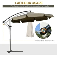 Ombrellone da Giardino a Braccio con Apertura a Manovella in Metallo e Poliestere, Ø2.7x2.7 m, Caffè