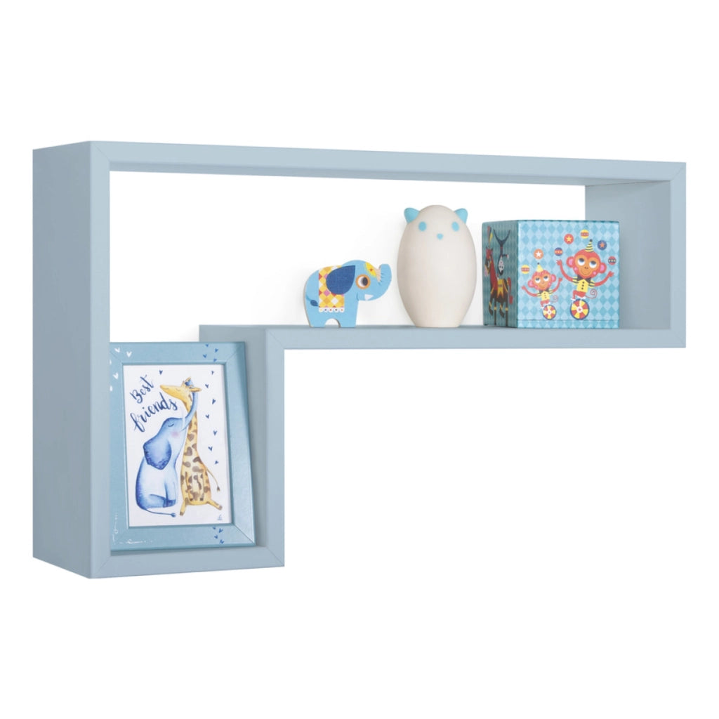 Mensola da Muro Modello LETTERA, Pensile Bagno, Mensola da Parete, Scaffale da Parete, 61x37 p15.5 cm. Finitura  BLU BALTICO - MADE IN ITALY