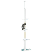 Albero Tiragraffi per Gatti a Soffitto con Palo Regolabile da 225-255 cm in Peluche Bianco