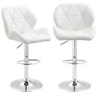 Set 2 Sgabelli da Bar con Altezza Regolabile, Base in Metallo e Seduta in Pelle PU, Sgabelli con Schienale e Poggiapiedi, 51.5x57.5x93-114.5cm, Bianco