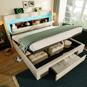 Letto imbottito beige 160 x 200 cm con LED, ricarica USB e materasso