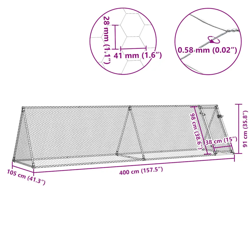 Gabbia per Polli Argento 400x105x91 cm in Acciaio Zincato 172558