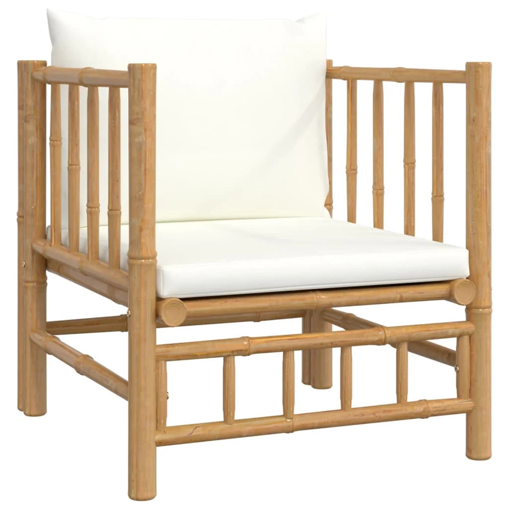 Set di mobili da giardino mobili da esterno 6 pezzi con cuscini bambù bianco crema 02_0016636