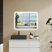 Aica Specchio da bagno bluetooth 80x60cm con antiappannamento + dimmerabile + 3 colori + ingrandimento 3X