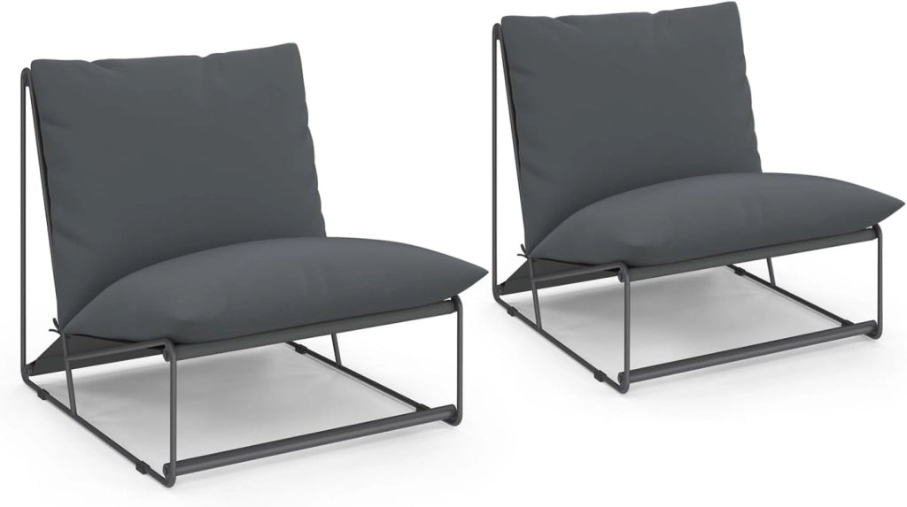 Set di 2 poltrone da Giardino Grigio Napoli con Cuscini Grigio Antracite
