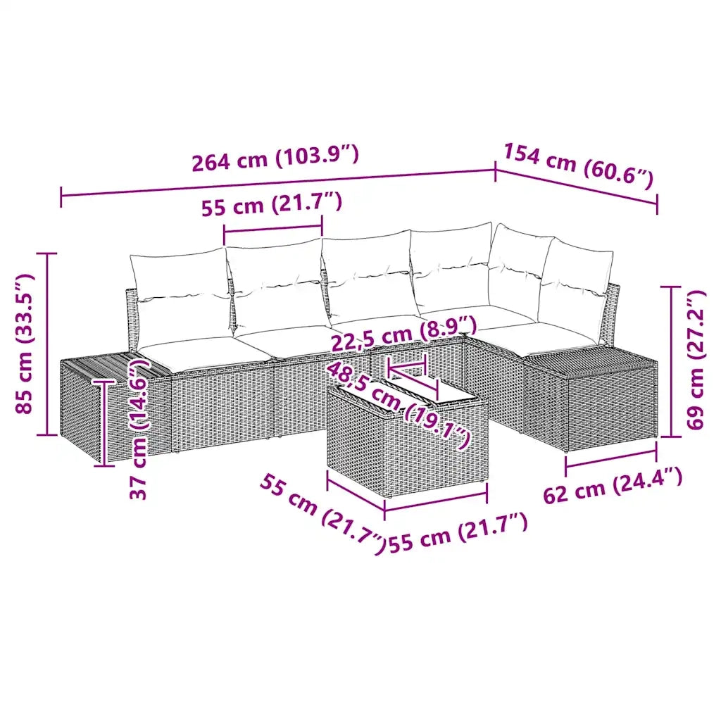 Set Divano da Giardino 6 pcs Nero polyrattan 3347067