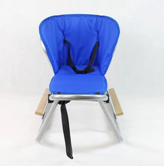 Culla per bambini con schienale, supporti per gambe, materasso comodo e cintura di sicurezza - argento blu