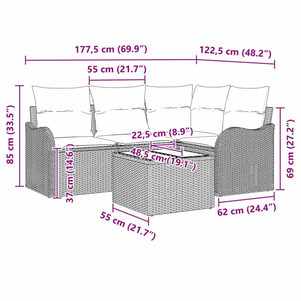 Set Divano da Giardino Grigio polyrattan 3345695