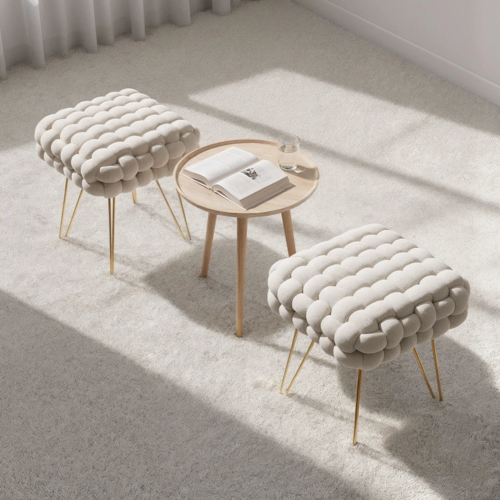 Pouf sgabello in velluto intrecciato 38 cm DOTTY Crema