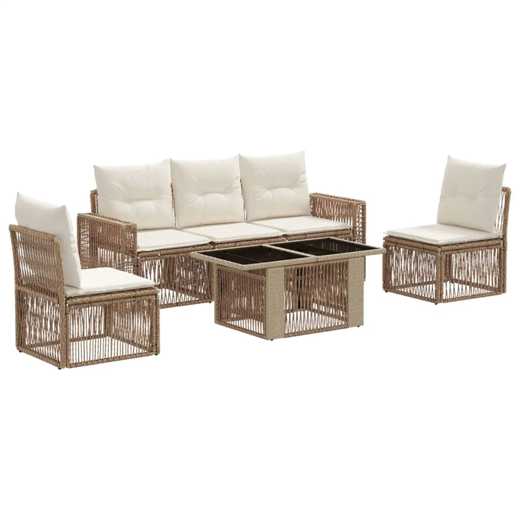 Set Divano da Giardino 6 pz Beige e Bianco Crema polyrattan 3436770