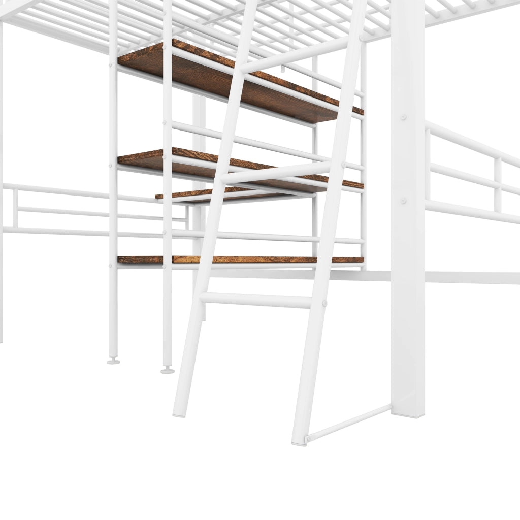Letto a soppalco 90 x 200 cm; Letto Singolo con Scrivania; Scaffali; Sponda e Scala; senza Materasso