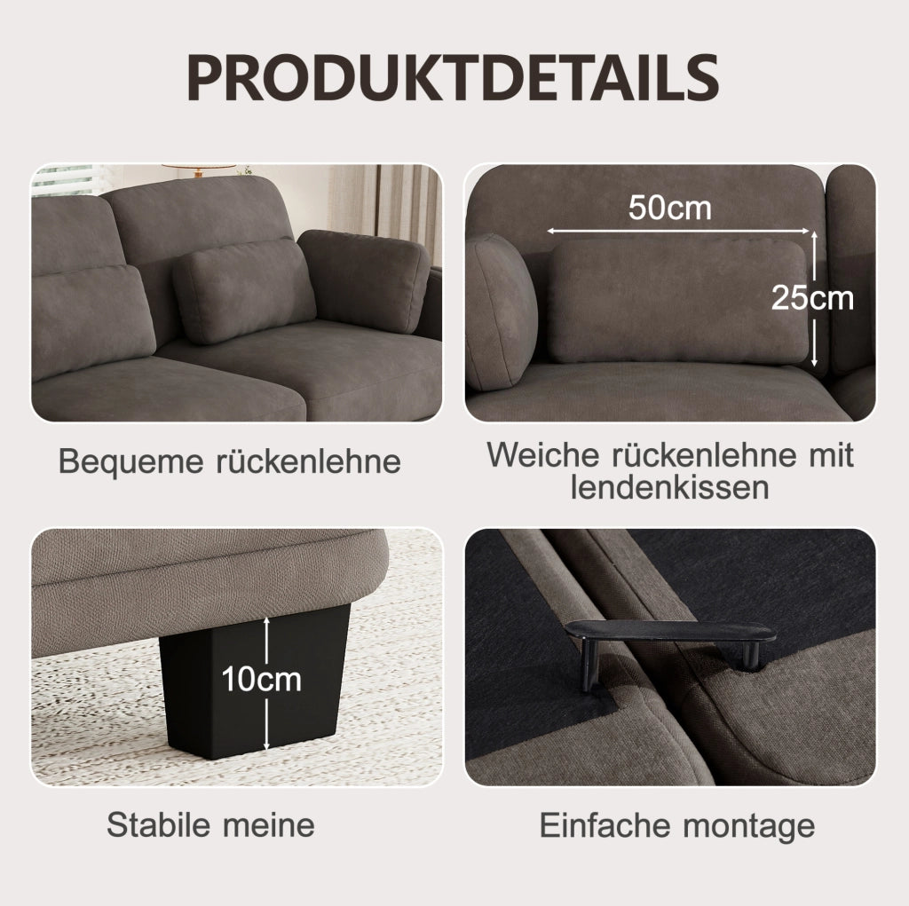 Divano modulare 3 posti 253x88x88 cm in ciniglia con cuscini; marrone