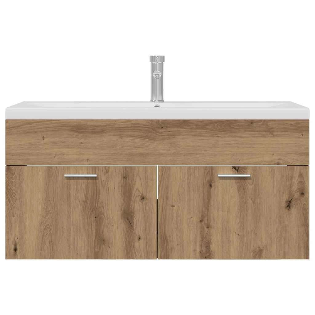 Mobiletto da bagno moderno sospeso con 2 ante 100 x 38,5 x 46 cm finitura rovere ingegnerizzato fatto a mano 02_0056321