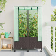 Vaso da Giardino con Copertura per Serra e Ruote 2 pz Marrone 3422979