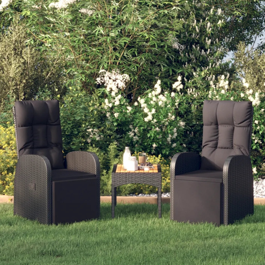 Sedie Reclinabili da Giardino con Cuscini 2 pz | Sedie da Esterno Nero Polyrattan