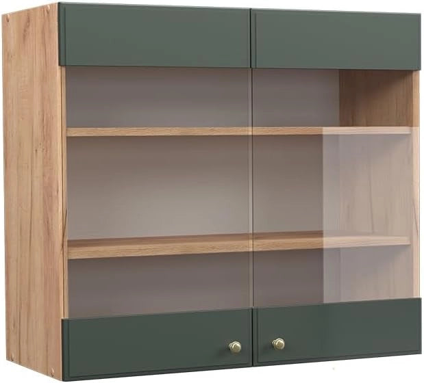 Mobile da cucina in vetro Fame-Line, Verde-oro Country House, 80 cm, per la combinazione con altri moduli della serie Fame-Line