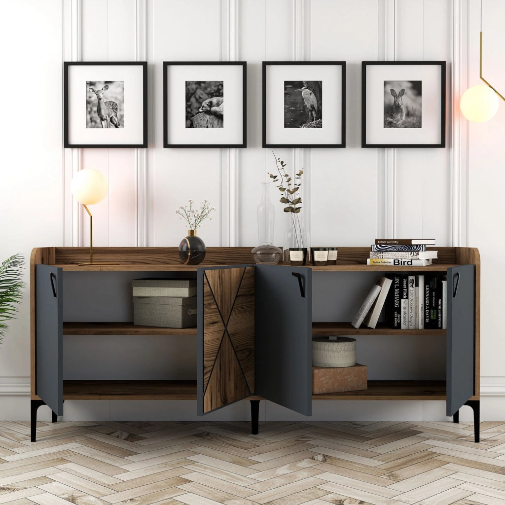 Credenza in legno "Venedik" - 180 x 35 x 78 cm - Grigio antracite