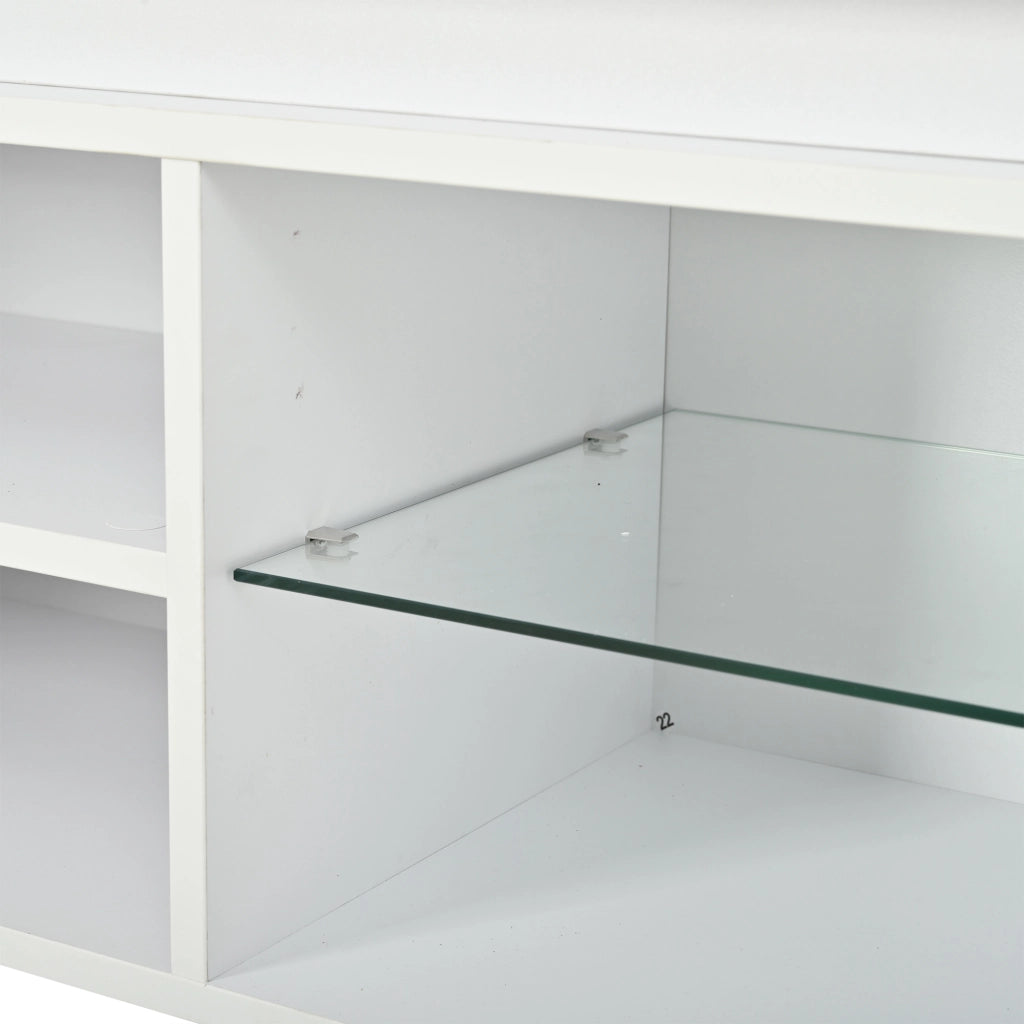 Mobile porta TV con LED e 10 vani contenitore ante lucide per soggiorno in MDF e vetro bianco 160 × 35 × 60 cm