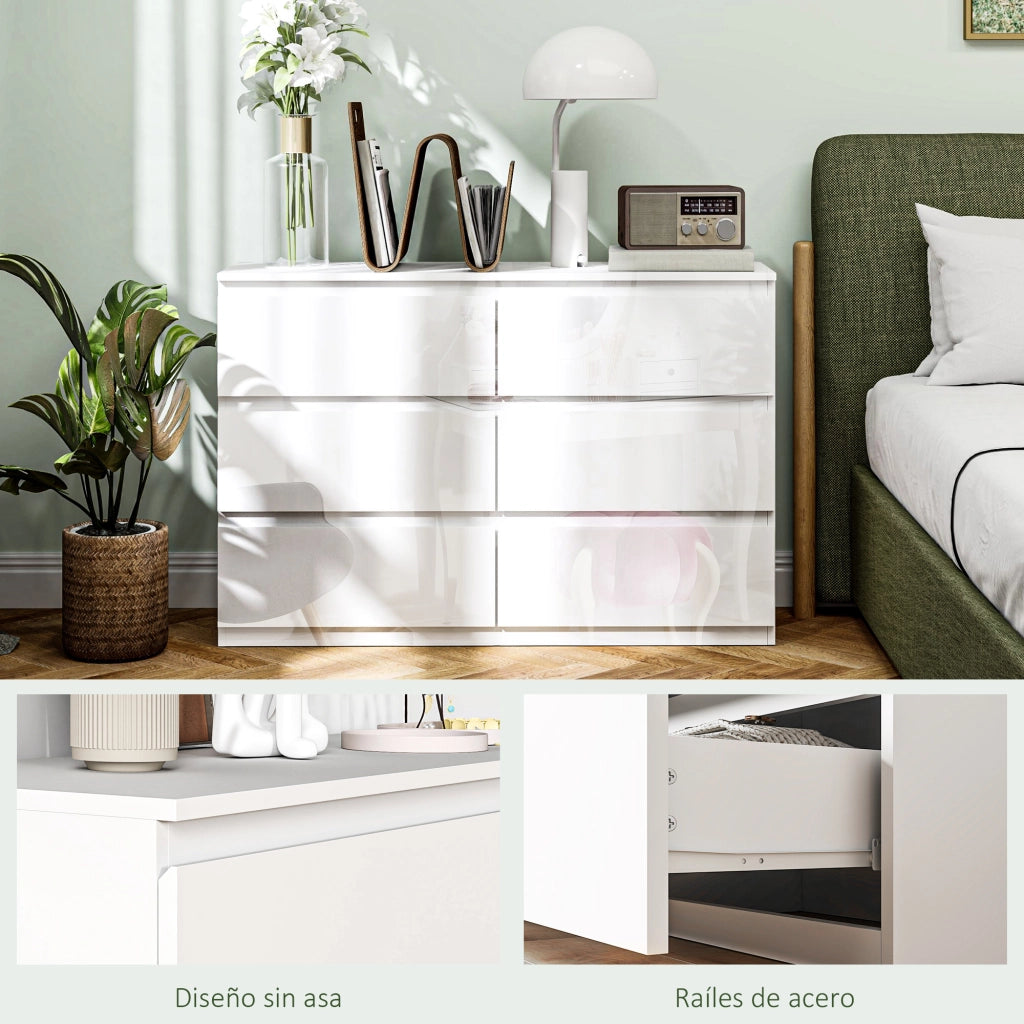 C¨®moda Moderna con 6 Cassetti ¨C zephmum ¨C Bianco Lucido 112x34x75 cm