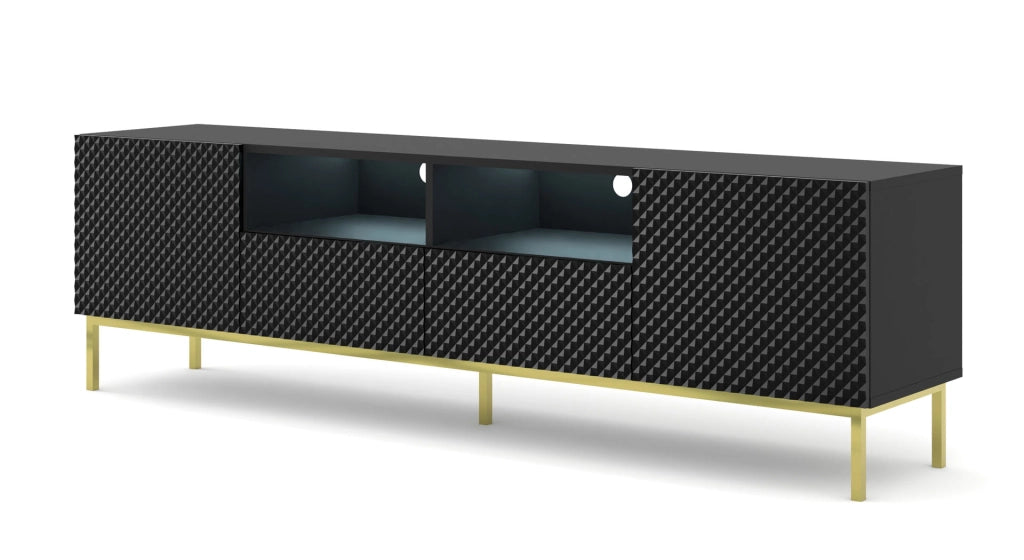 PORTA TV RAVENNA CCK DIAMOND MDF HG TV STAND 2D2S 200 NERO OPACO NERO LUCIDO TELAIO ORO