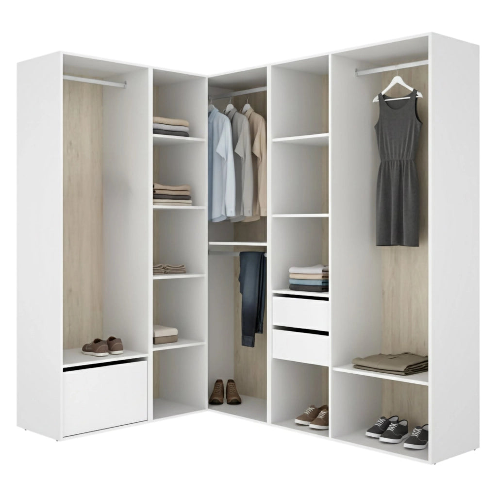Armadio Camera da Letto Atwood, Guardaroba Grande Modulabile, 186x205h cm Bianco