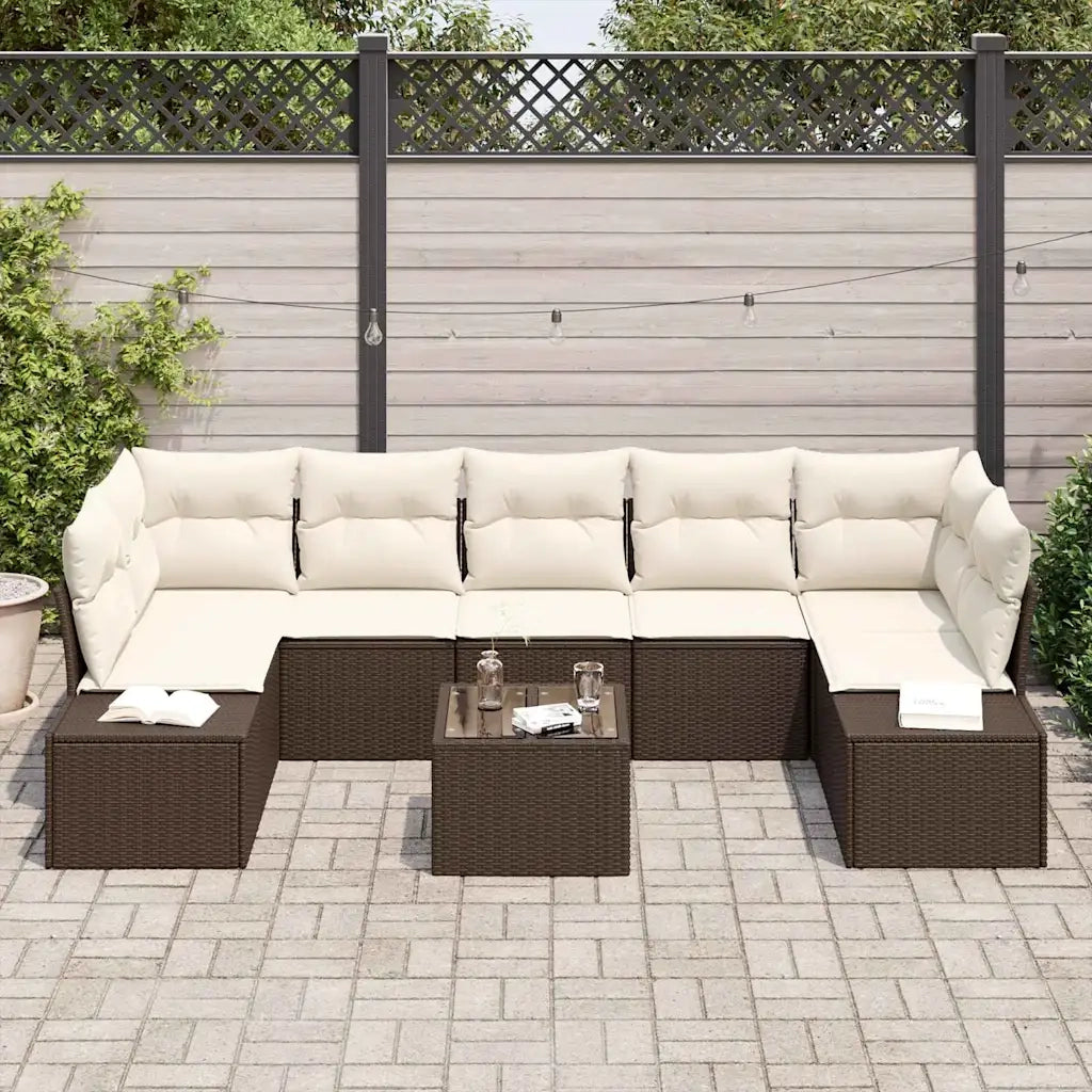 Set Divano da Giardino 8 pcs Marrone e Crema polyrattan
