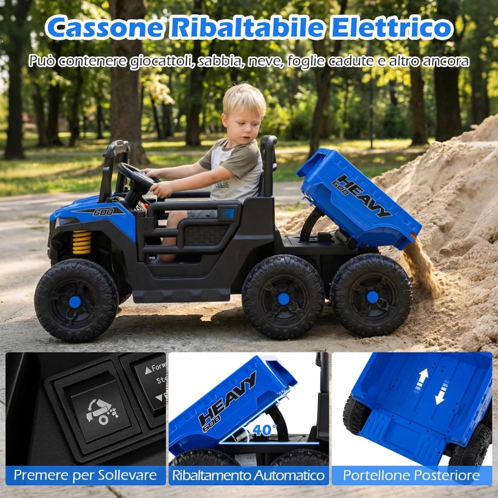 24V Camion Ribaltabile per Bambini, Auto Elettrica con Cassone Ribaltabile Telecomando Musica Storie Luci LED e Sospensioni a Molla, Macchina Elettrica per Bambini 3-8 Anni (Blu)