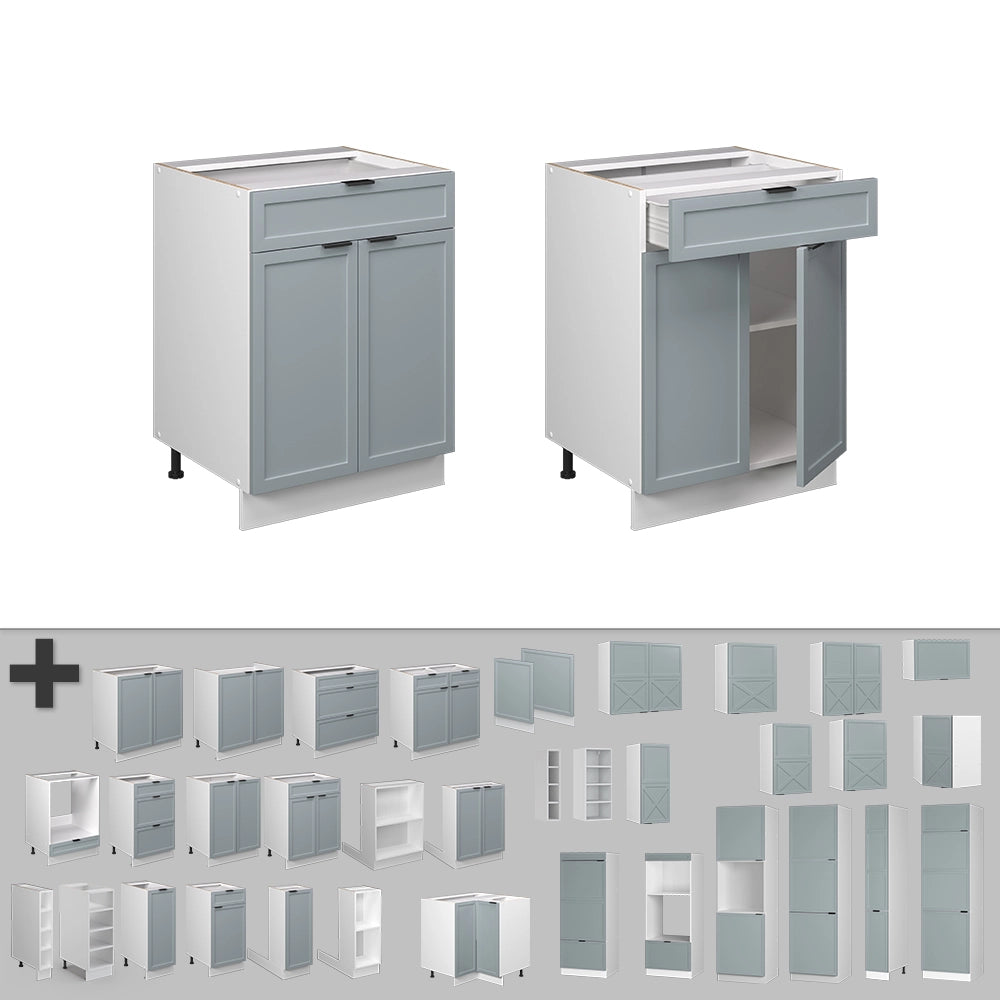 Mobiletto base per cucina Fame-Line Blu-grigio chiaro/Bianco 60 cm con cassetto, PL Antracite Vicco