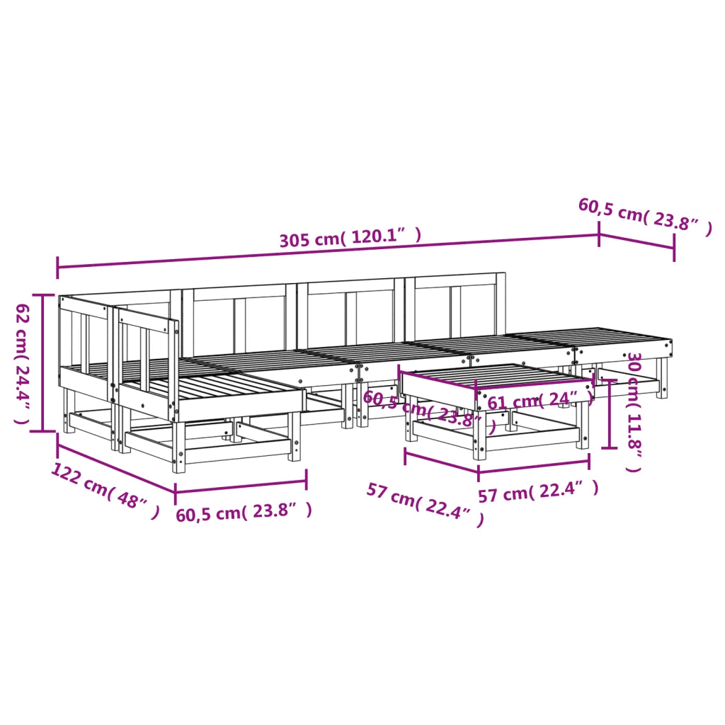 Set Salotto da Giardino 7 pz in Legno Massello di Pino 3186508
